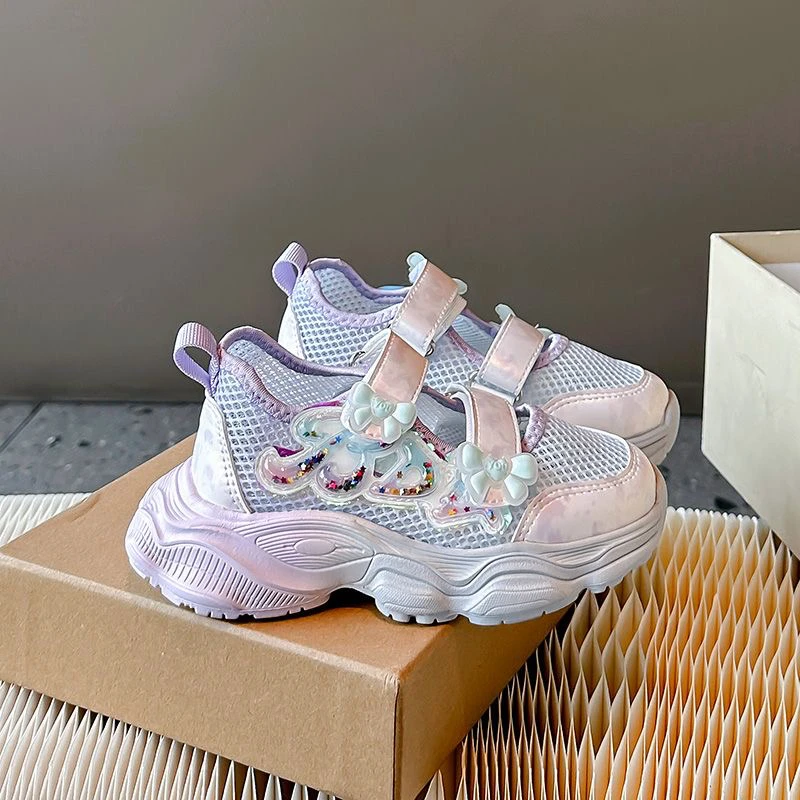 亮片框子鞋2025夏季新款儿童运动中大童透气网面沙滩鞋镂空休闲鞋