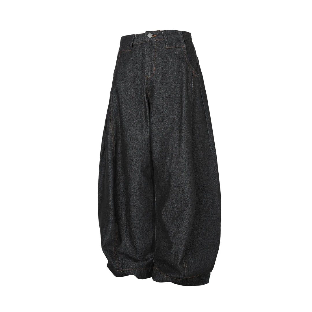 MADEEXTREME 阔腿原色牛仔裤宽松剪裁弯刀廓形美式复古长裤男女