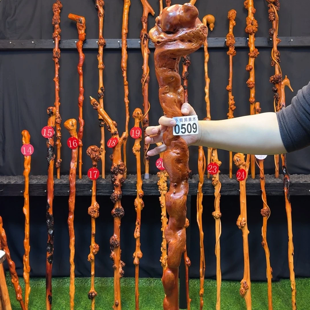 普***瑞黑果木拐杖手把件509