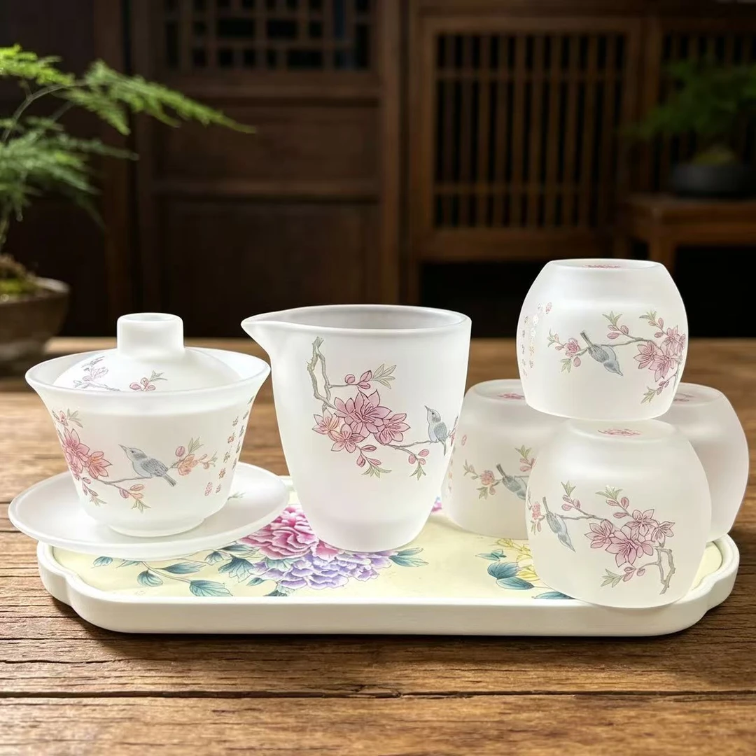 秋香茶具 喜上眉梢 琉璃 盖碗+公杯+4杯+盘0425-1-8888