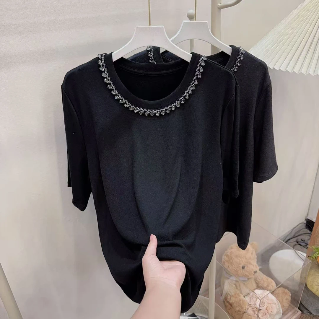 胖胖家*88685新款重工圆领百搭显瘦半袖