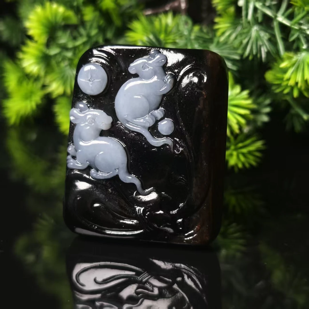 lot6662 子鼠纳福 和田玉黑褐皮白玉 52*44.5*14.1mm 71.6g