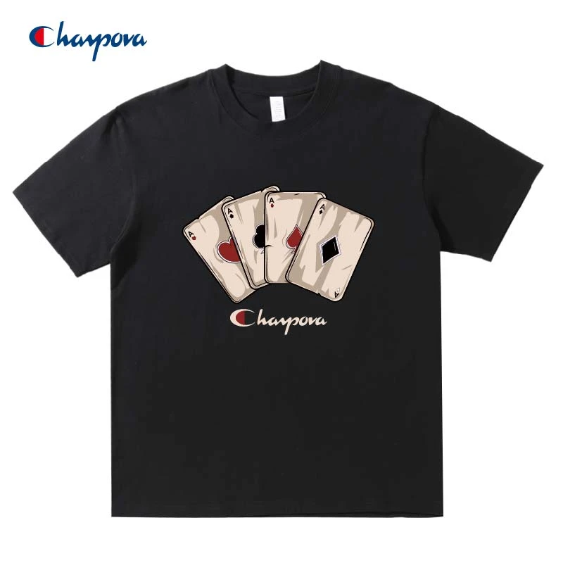 【超品特价】扑克印花短袖宽松型T恤短袖圆领宽松情侣夏季百搭