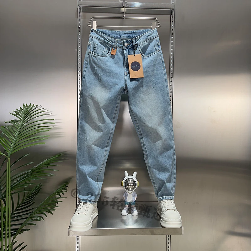 【透气】春夏薄款浅色牛仔裤男士宽松微锥潮牌韩版潮流休闲裤子男裤
