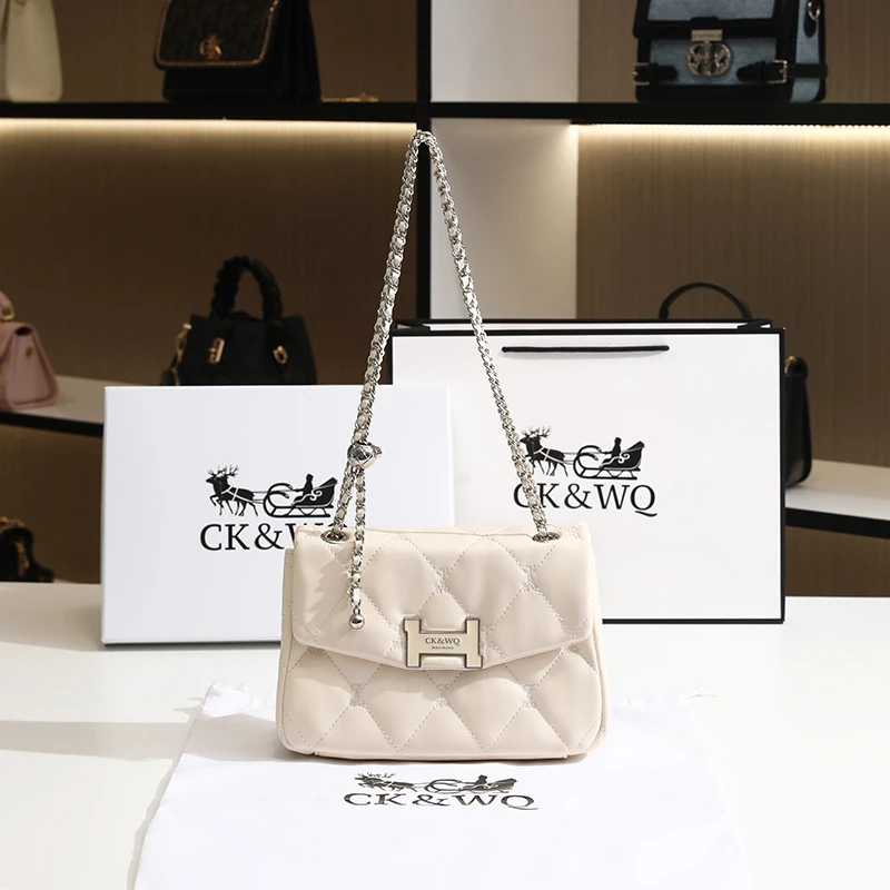 简约时尚菱格链条单肩斜挎包