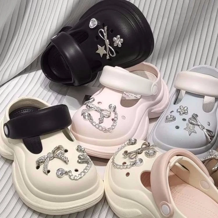 【睿夕】厚底洞洞鞋女2025小个子增高凉拖踩屎感沙滩包头凉鞋