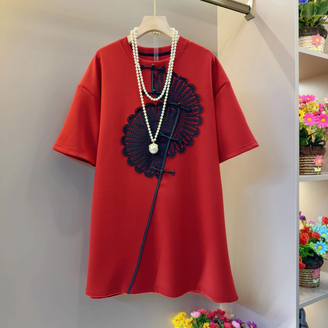 时尚爆款网红小众国风拼色设计感T恤衣长80左右