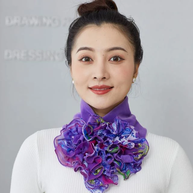 加绒加厚领花女士小围脖丝巾女秋冬季百变红色脖套新款围巾护颈椎