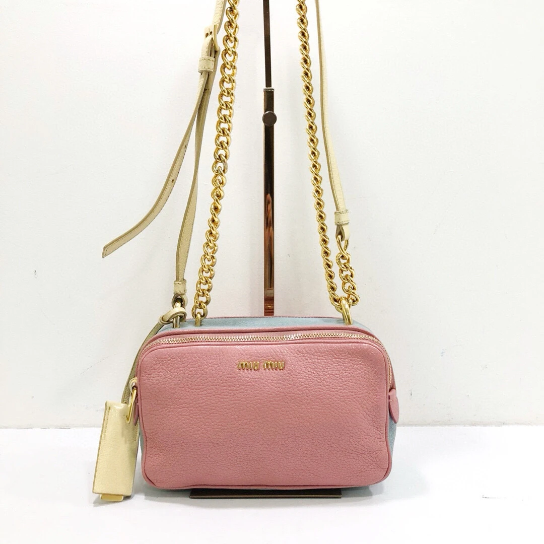 95新 MIU MIU/缪缪 双拼色全皮相机包单肩斜挎包