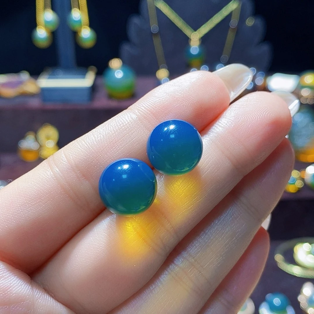 蓝珀耳饰银S925镶嵌用**莲耳钉12m