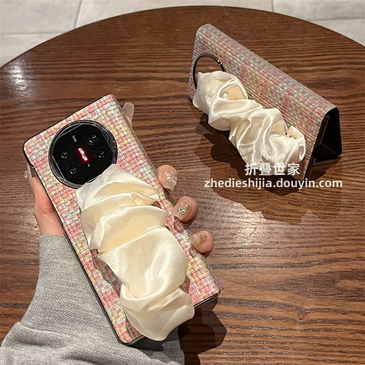 适用华为matex5手机壳编织纹丝巾腕带x5磁吸翻盖皮套matex6典藏版