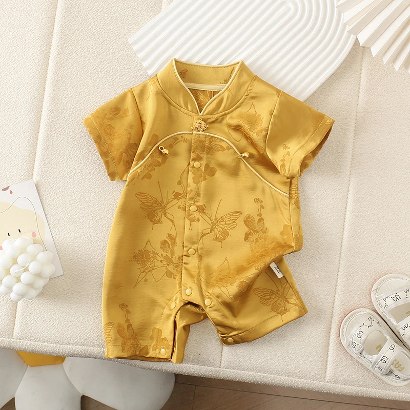 短袖哈衣爬服夏季新中式包屁衣薄款连体衣满月复古新生儿幼儿