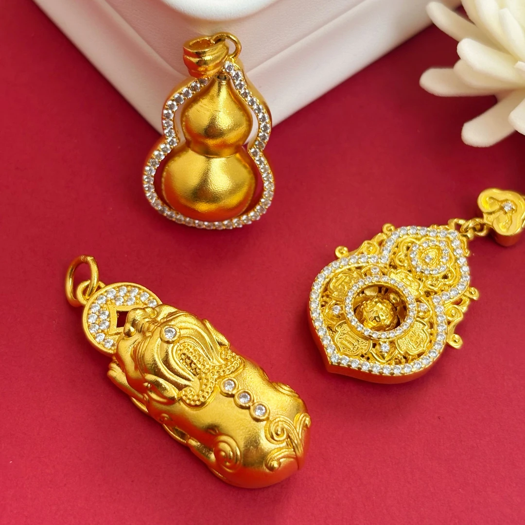 坠链均足银 镂空花丝满钻葫芦吊坠女款精美人生四美葫芦挂坠