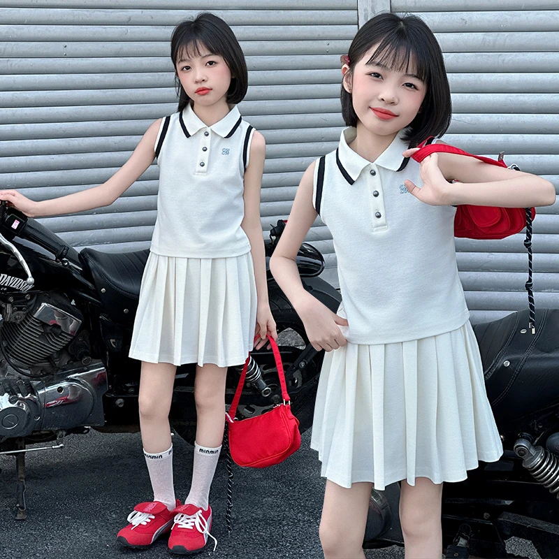 女童裙子套装夏2025新款女孩大童洋气夏季高级感学院风半身裙夏装