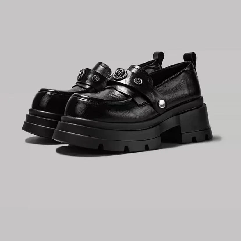 C5430 黑色  英伦风乐福鞋2025新款一脚蹬厚底通勤乐福鞋