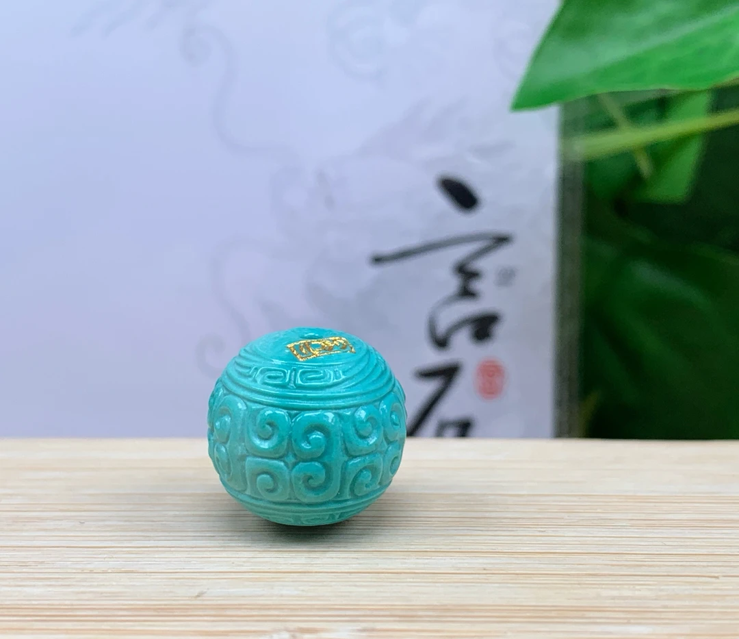 天然原矿高瓷回纹圆珠手工精雕名家雕刻顶珠配珠直径13.5