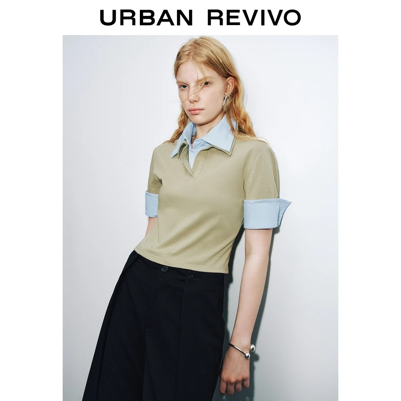 【UR设计师系列】UR2025秋季新款女装撞色超短款T恤UWA450001