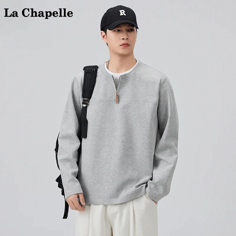 拉夏贝尔半拉链T恤卫衣男款秋冬新款美式宽松潮牌假两件长袖上衣