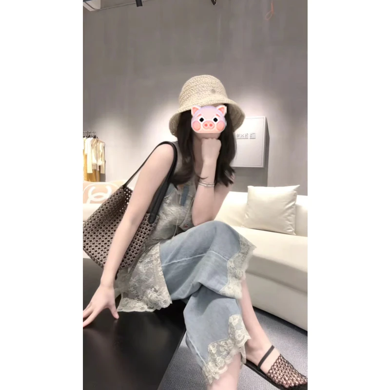 2025年法式气质新款春夏季轻奢欧若风设计感拼接牛仔套装女