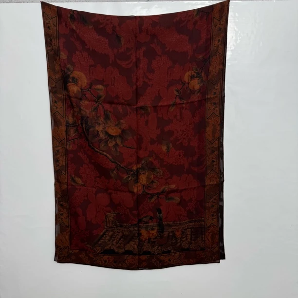 丝纡--柿柿如意  特殊工艺绫罗剪花香云纱桑蚕丝190*65披肩