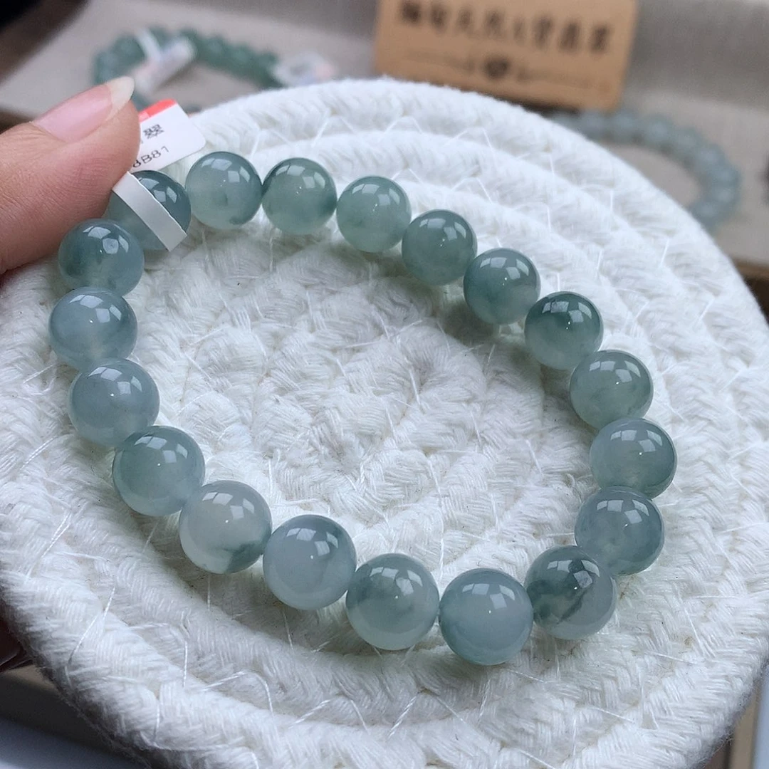 翡翠未镶嵌手链冰润飘花绿