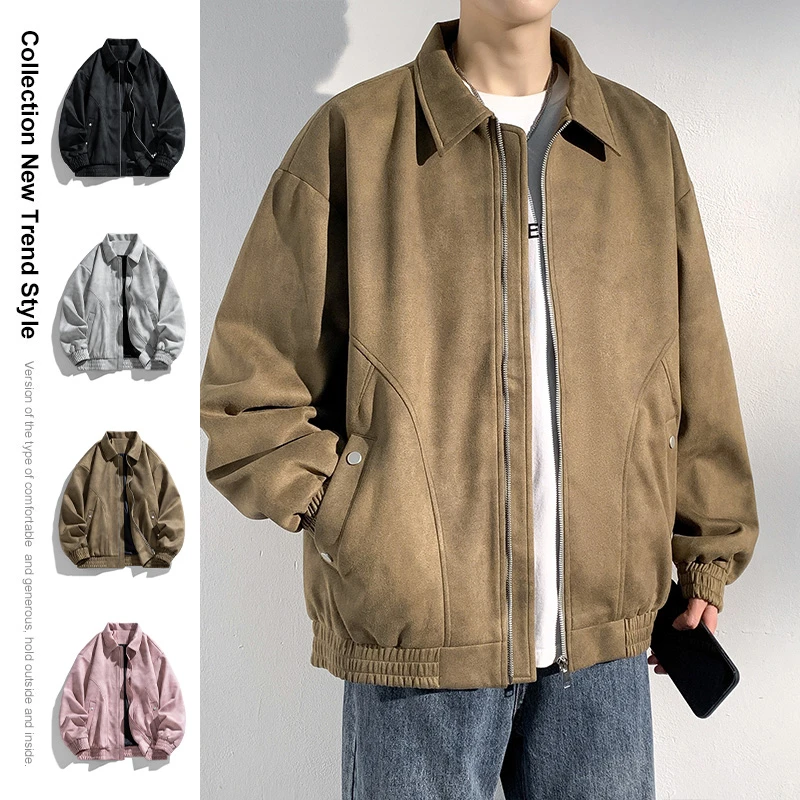 玛斯柏美式复古翻领夹克男士外套春秋季新款痞帅潮牌百搭宽松皮衣