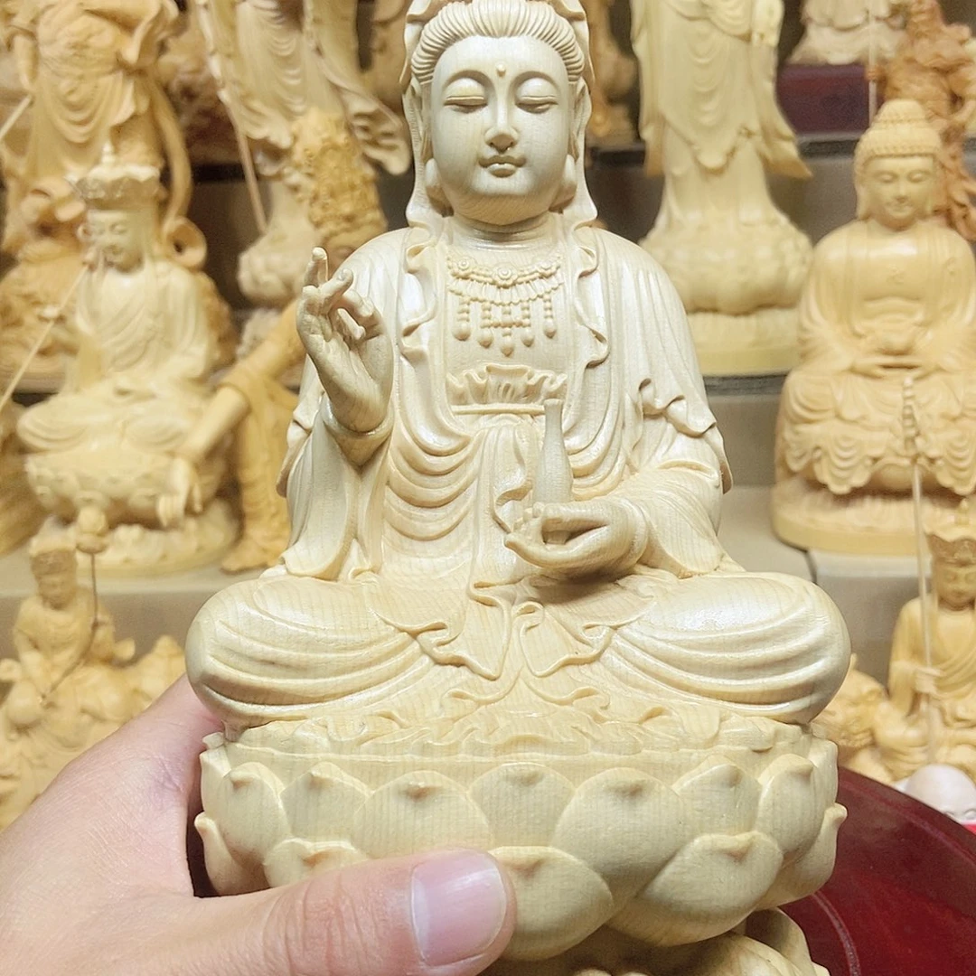 笑***生桧木23公分坐莲观音