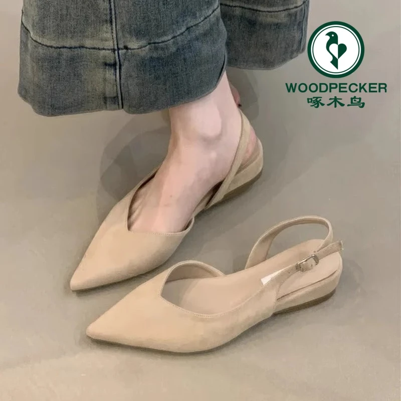啄木鸟韩系单鞋包头凉鞋坡跟包头夏季尖头法式鞋子千金鞋子名媛风