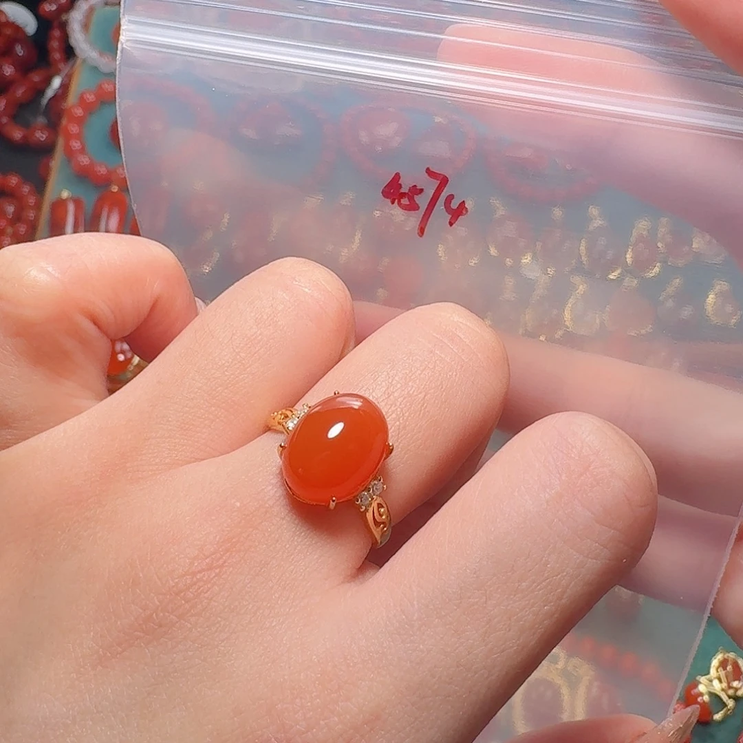 南红玛瑙银S925镶嵌戒指