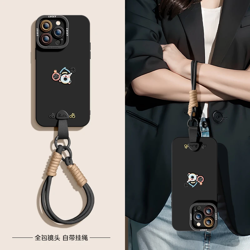 适用于苹果16promax手机壳新款17pro带挂绳简约15斜挎防摔14潮流