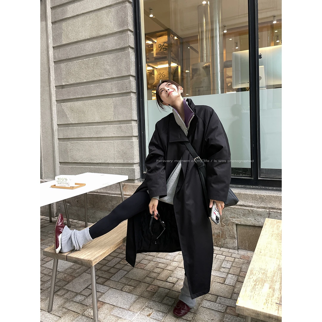 JCCC影子【皓夜】极简一粒扣长款风衣秋冬宽松羽绒外套女JE3JYF10