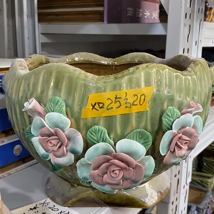 陶盆有孔 磕碰窑裂修补 介意勿拍口 25高20