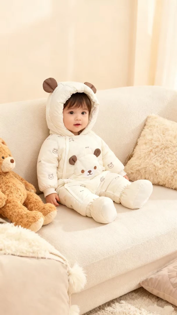 25607 新国标90加厚婴幼儿冬季可爱熊刺绣羽绒连体衣