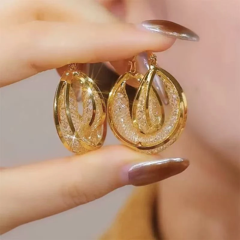 铜合金耳饰 027轻奢优雅新款爆款日韩金丝网耳饰女士耳环