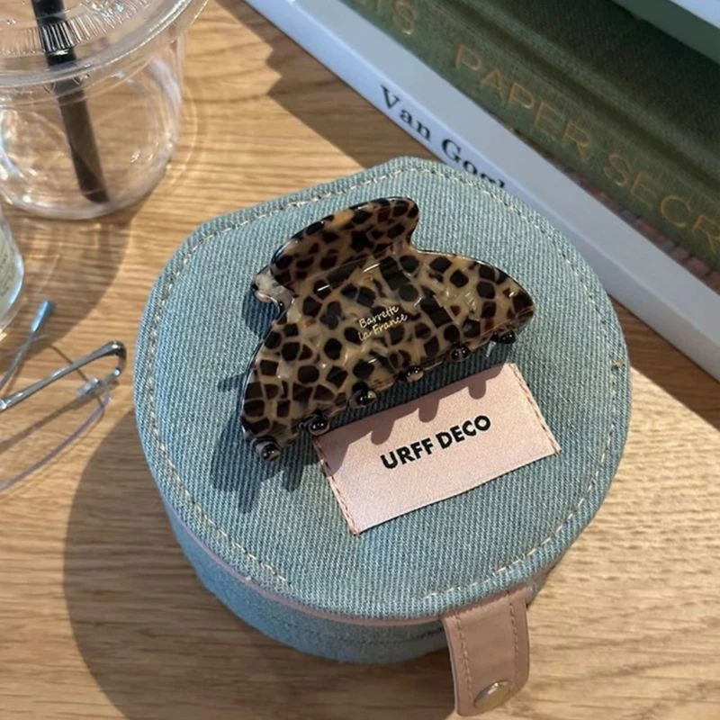 高质感!法式老钱风醋酸豹纹抓夹女复古气质发饰中号鲨鱼夹子发夹