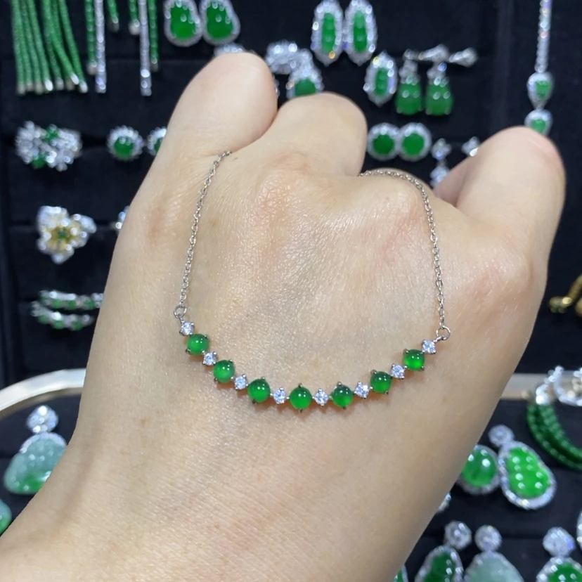 【闪购商品】翡翠项链银S925镀金镶嵌