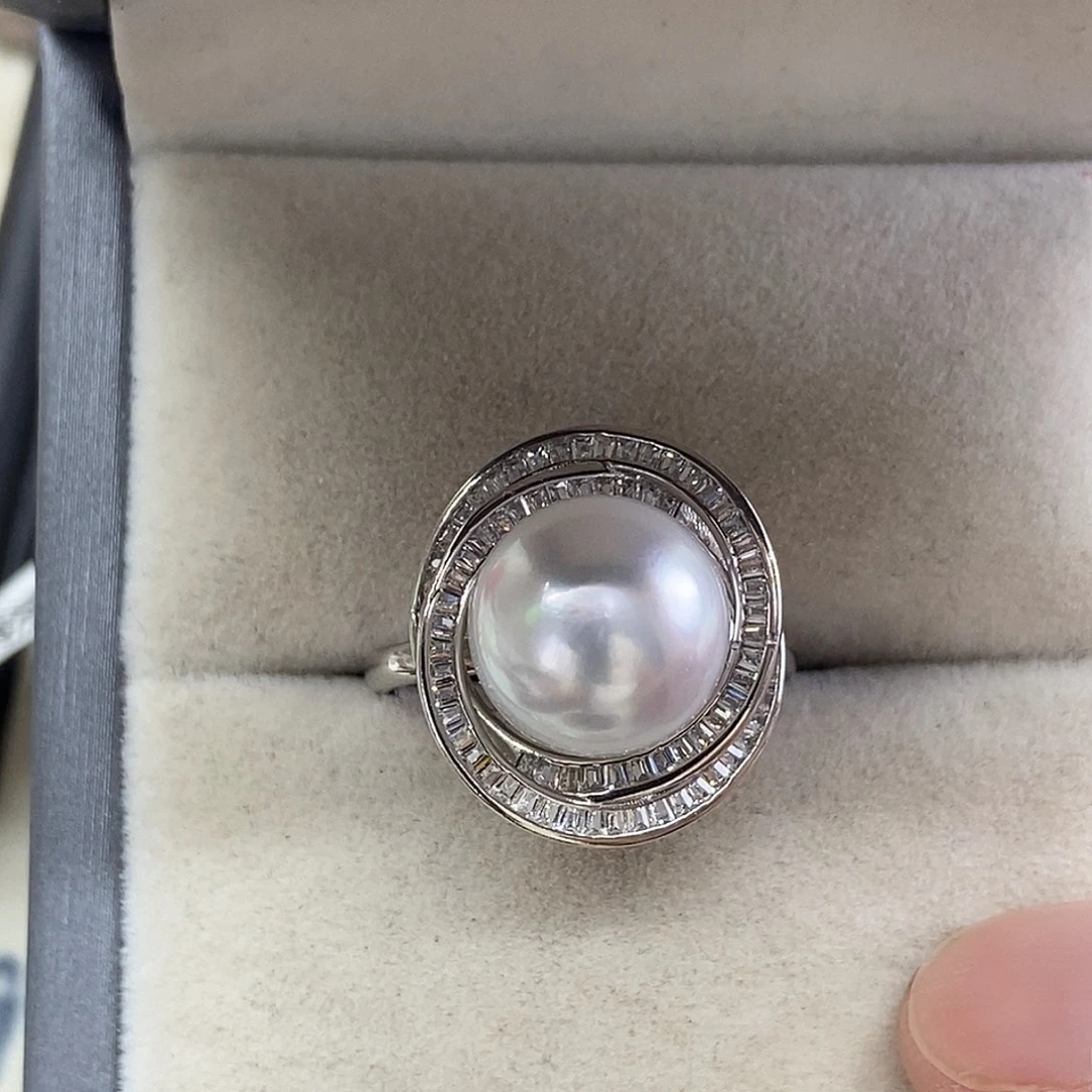戒指海水珍珠银S925镶嵌