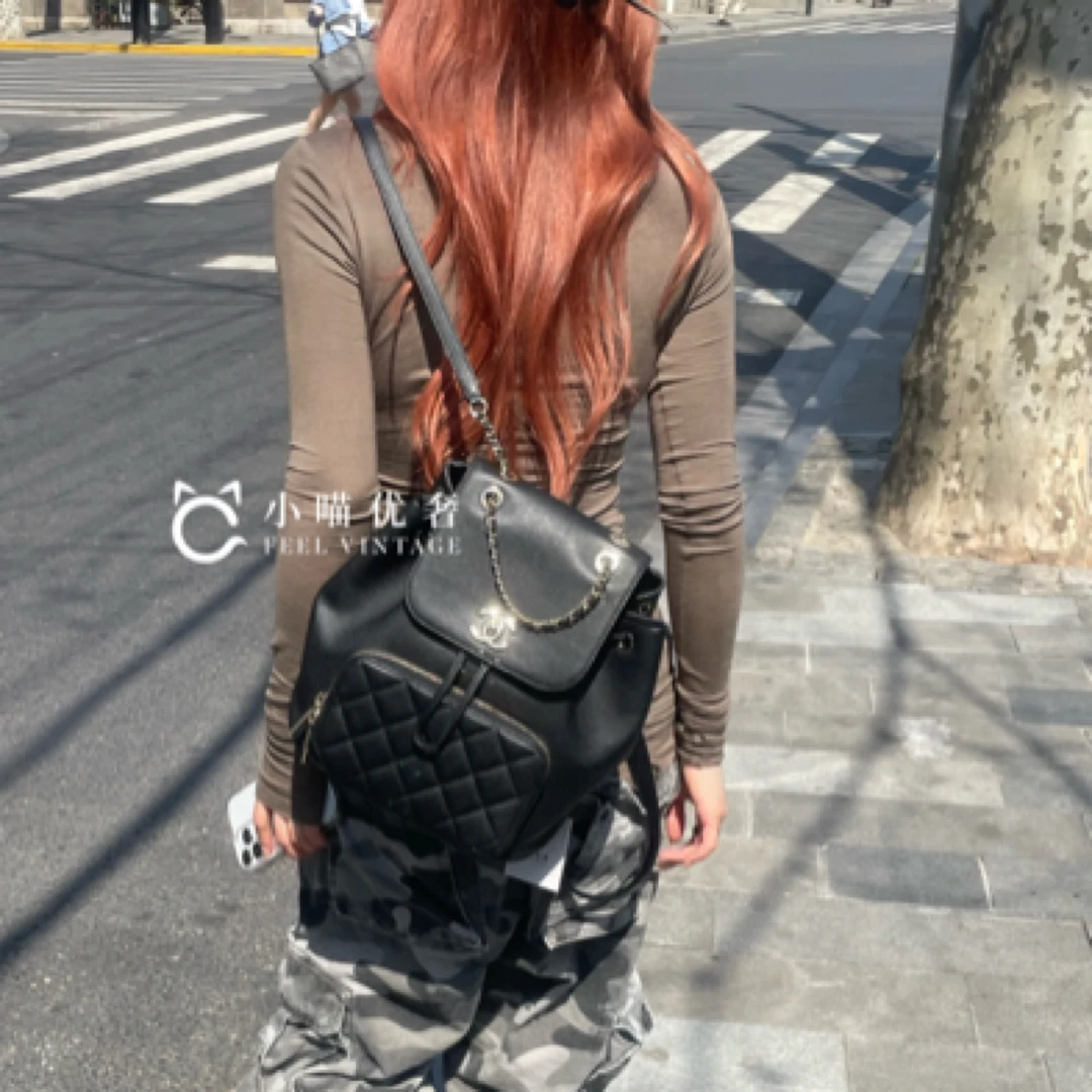 99新 Chanel/香奈儿    Chanel黑金鱼子酱affinity中号双肩包28开