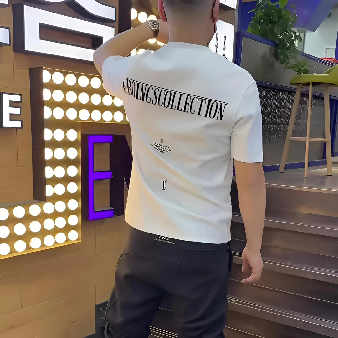 2025夏季男士新款纯棉个性字母短袖t恤男潮牌圆领百搭休闲半袖T恤