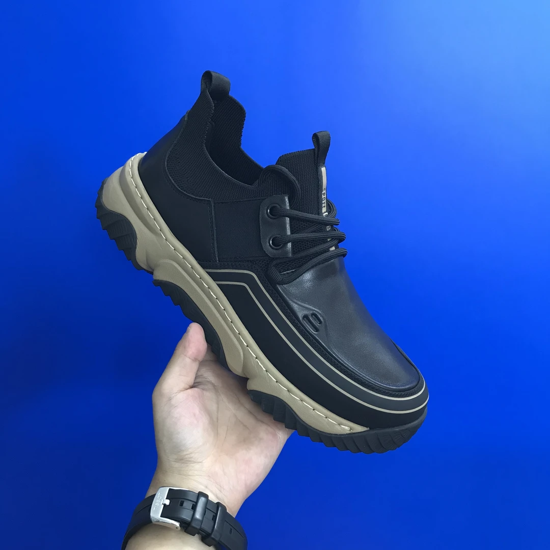 欧洲站2025秋季新款跑道鞋休闲鞋百搭舒适男鞋系带潮流男士皮鞋