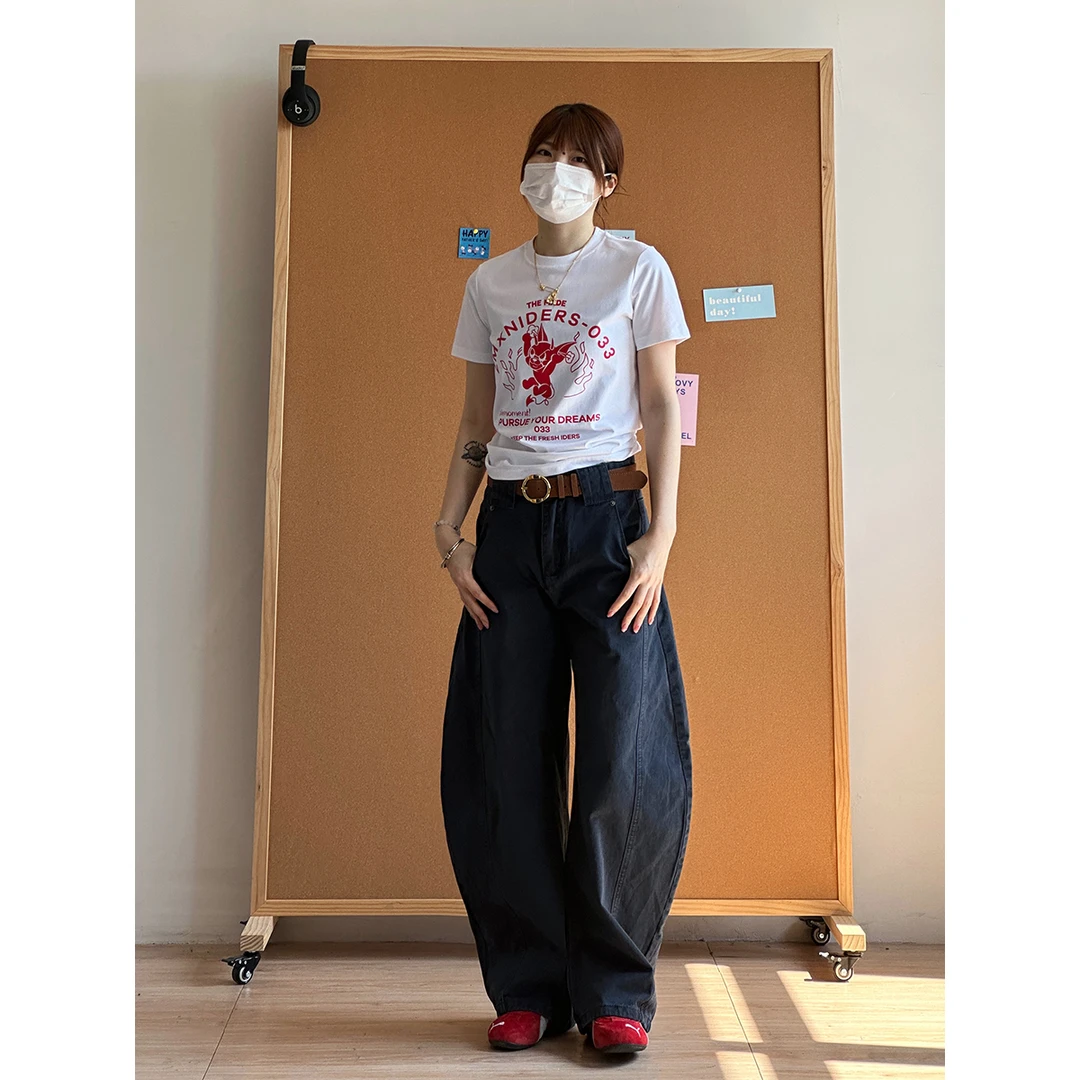 ZMXN美式小恶魔印花正肩短袖T恤女夏季凉感速干街头日常短袖tee