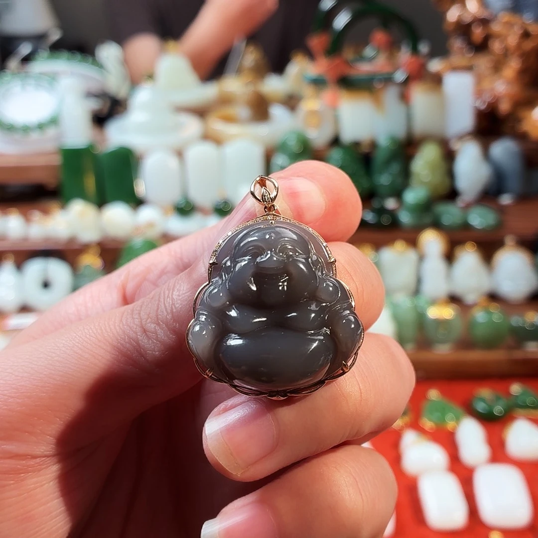 和田玉18K金镶嵌吊坠(不含链)