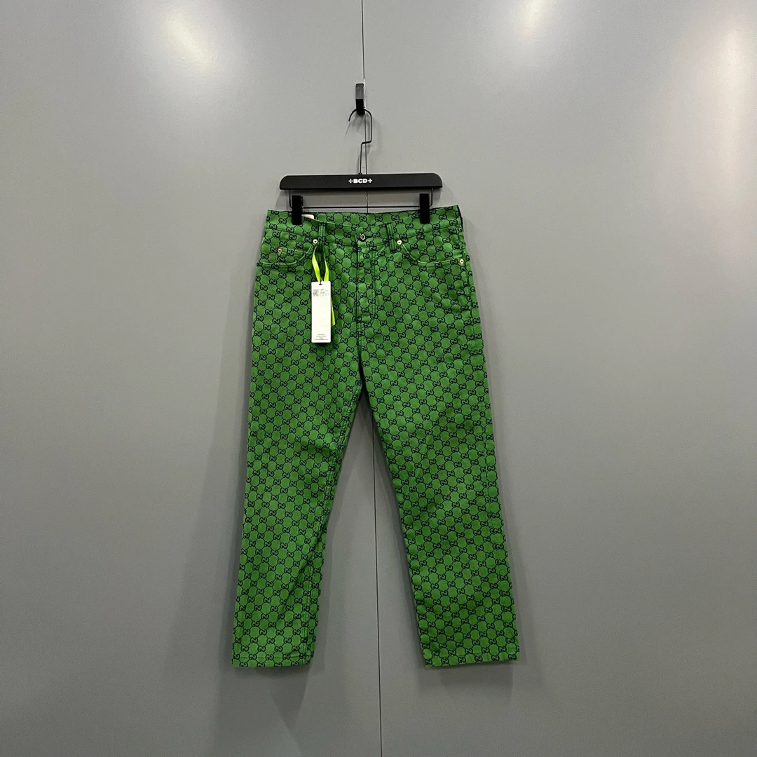 95新 GUCCI/古驰 (ll) 古驰 绿色满印GG长裤 34