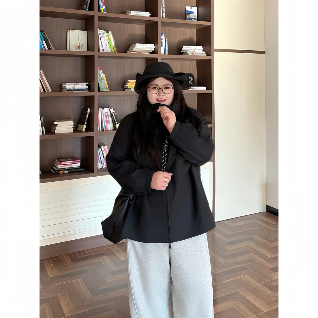 大码女装秋季百搭花契200斤胖mm时尚帅气韩系软壳冲锋衣12559-X