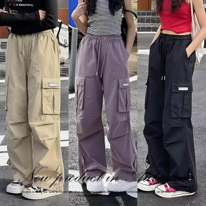 女童秋季纯棉工装裤2025新款女孩宽松休闲裤中大童秋款百搭直筒裤