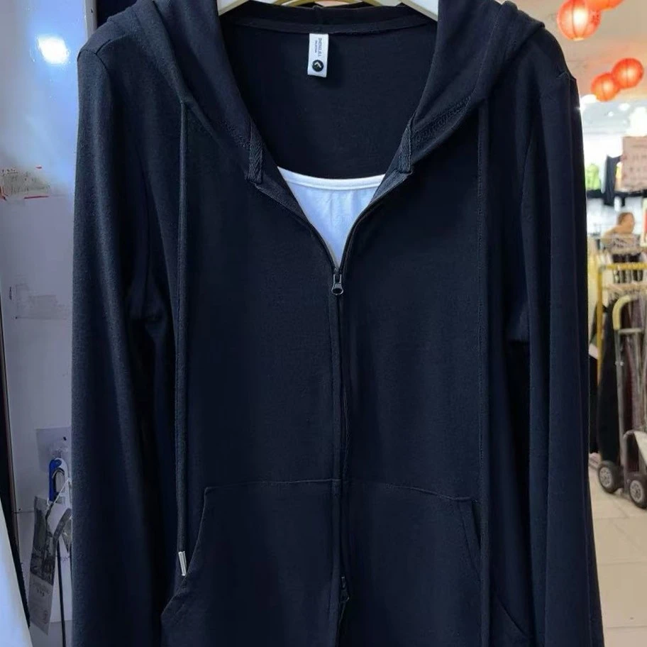 2595口袋双拉链抽绳系绳女士打底衫连帽百搭显瘦时尚长袖巨好看