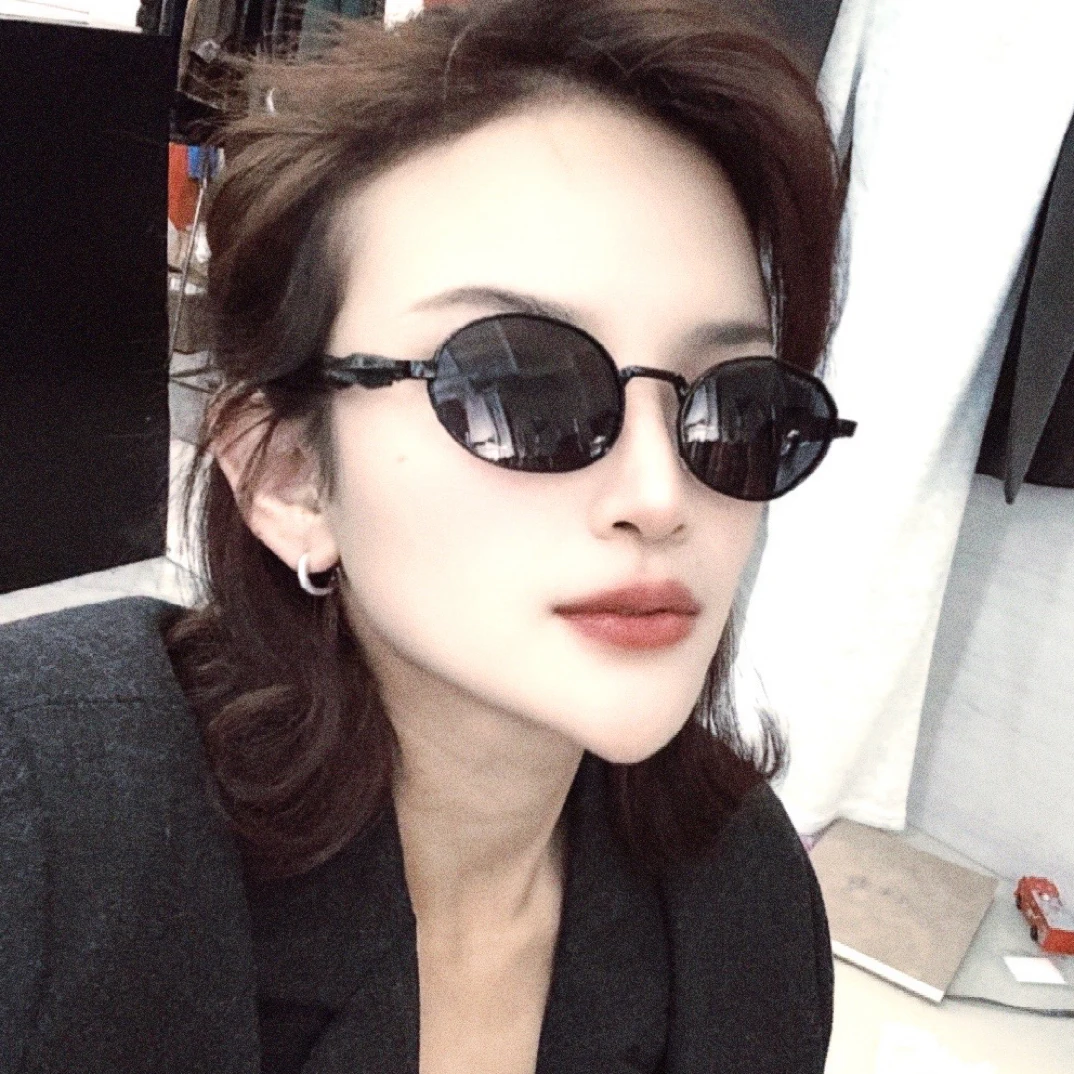 复古高级感椭圆形小框金属墨镜男女时尚遮阳太阳镜