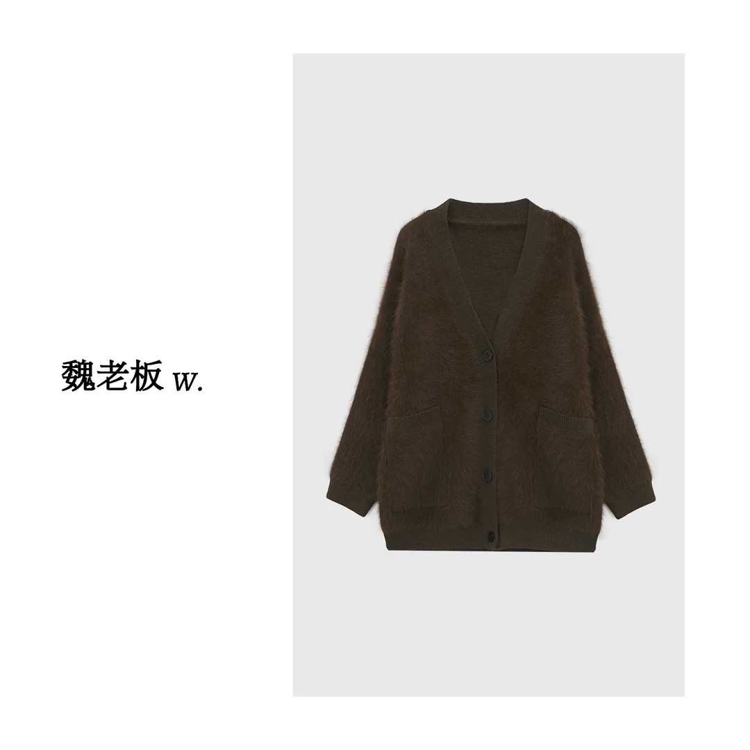 【朱砂痣】宽松慵懒风排扣V领兔毛开衫外套4CDM30360