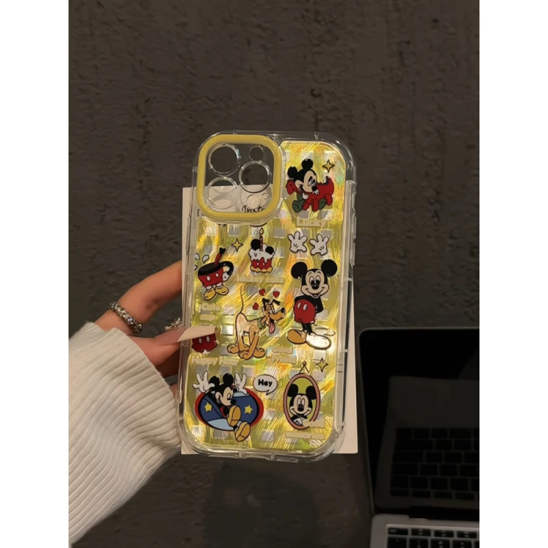 适用苹果16创意iPhone15手机壳泡芙羽纱华为mate60女可黄格纹米奇