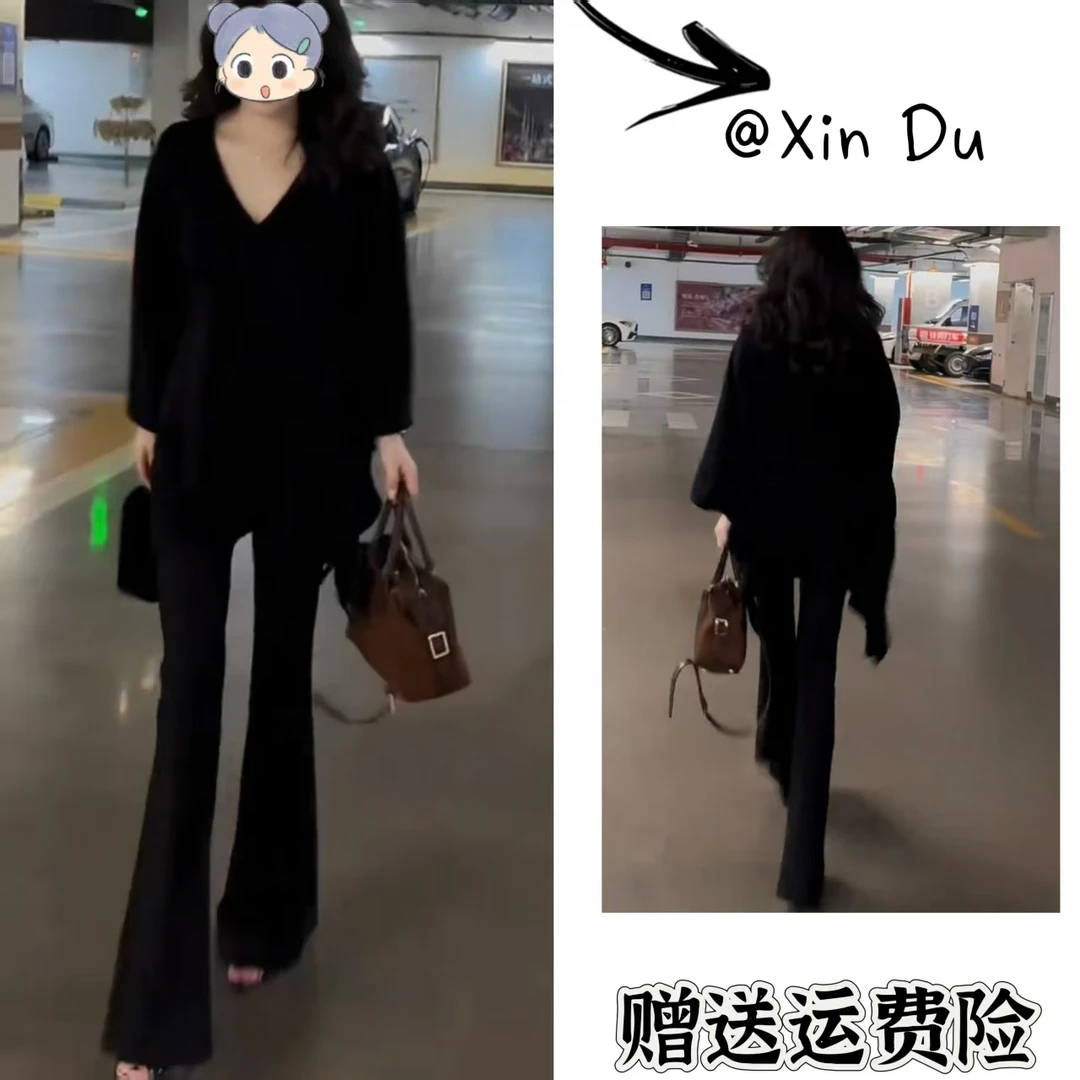 2025秋季新款时尚显瘦气质女士网红洋气两件套百搭款D22623